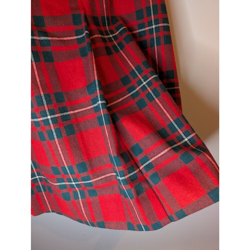 Handmade Red Plaid Wool Skirt Tartan Kilt Style Preppy Scottish Lined XS - Picture 3 of 6